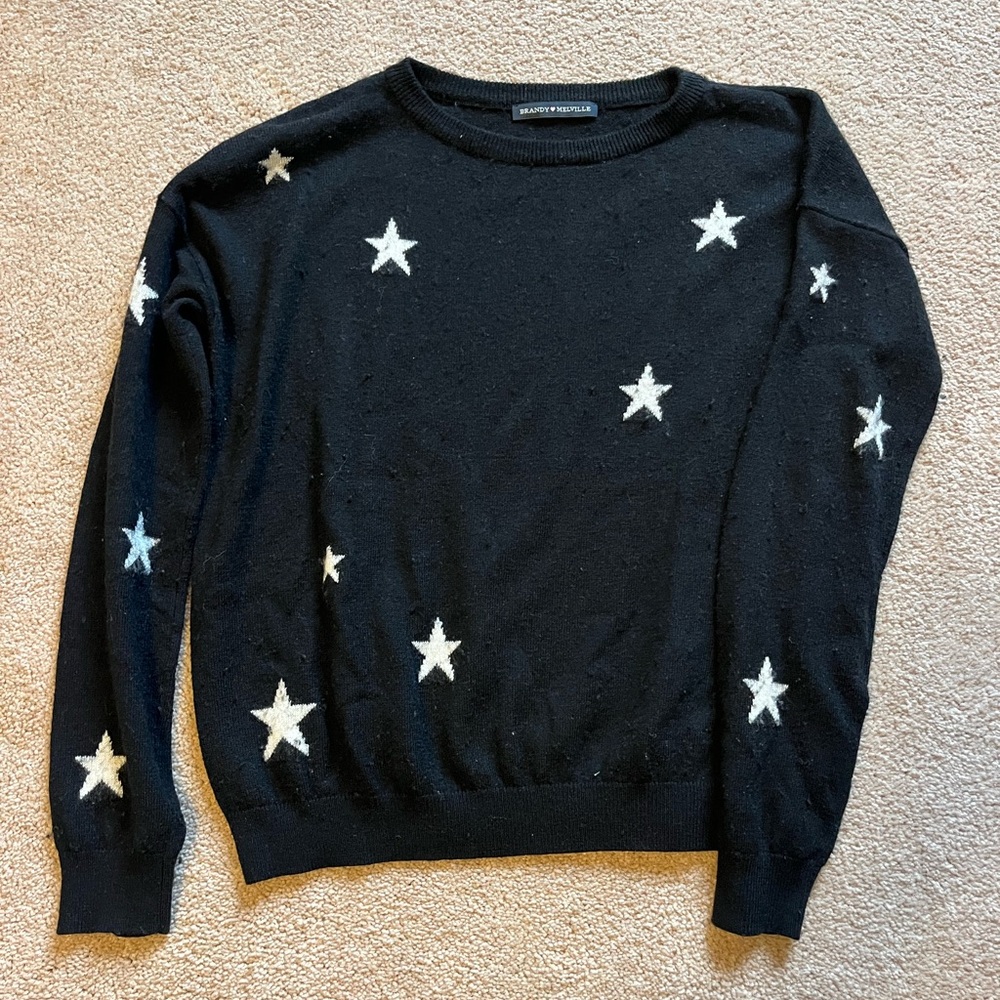 Brandy Melville Black Sweater with White Stars